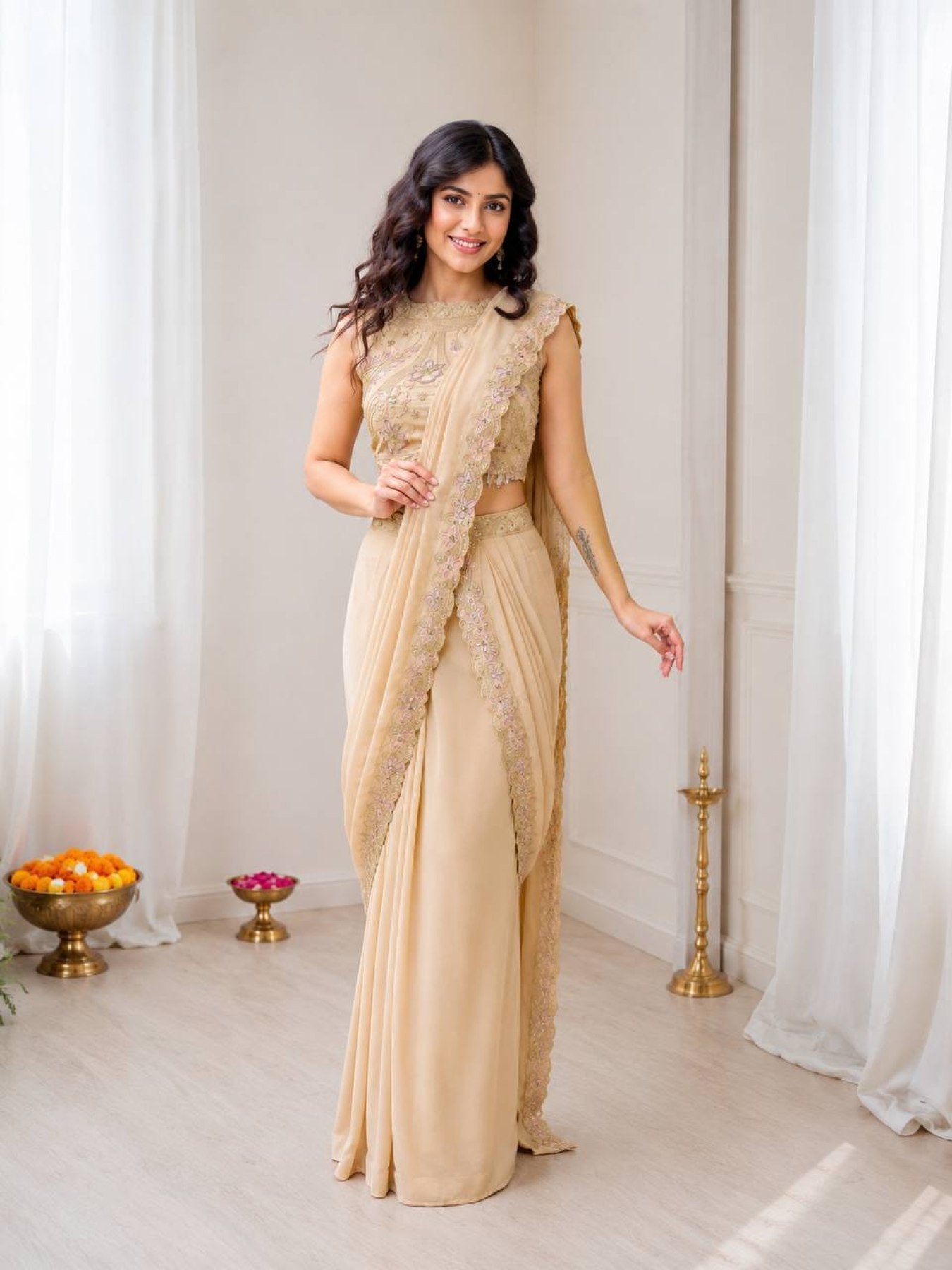 Cream Lehenga - fabric texture close-up