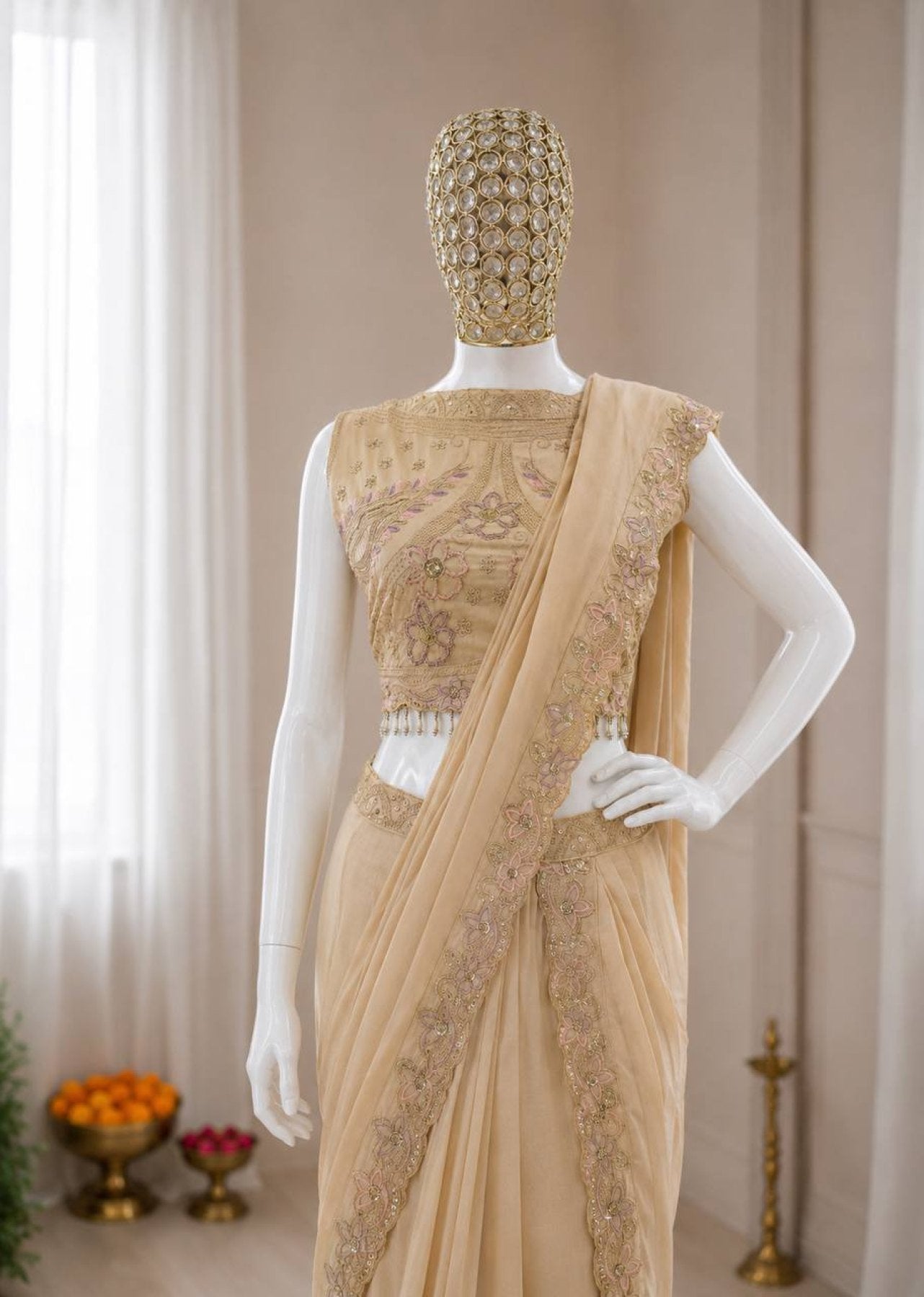 Cream Lehenga - embroidery work detail