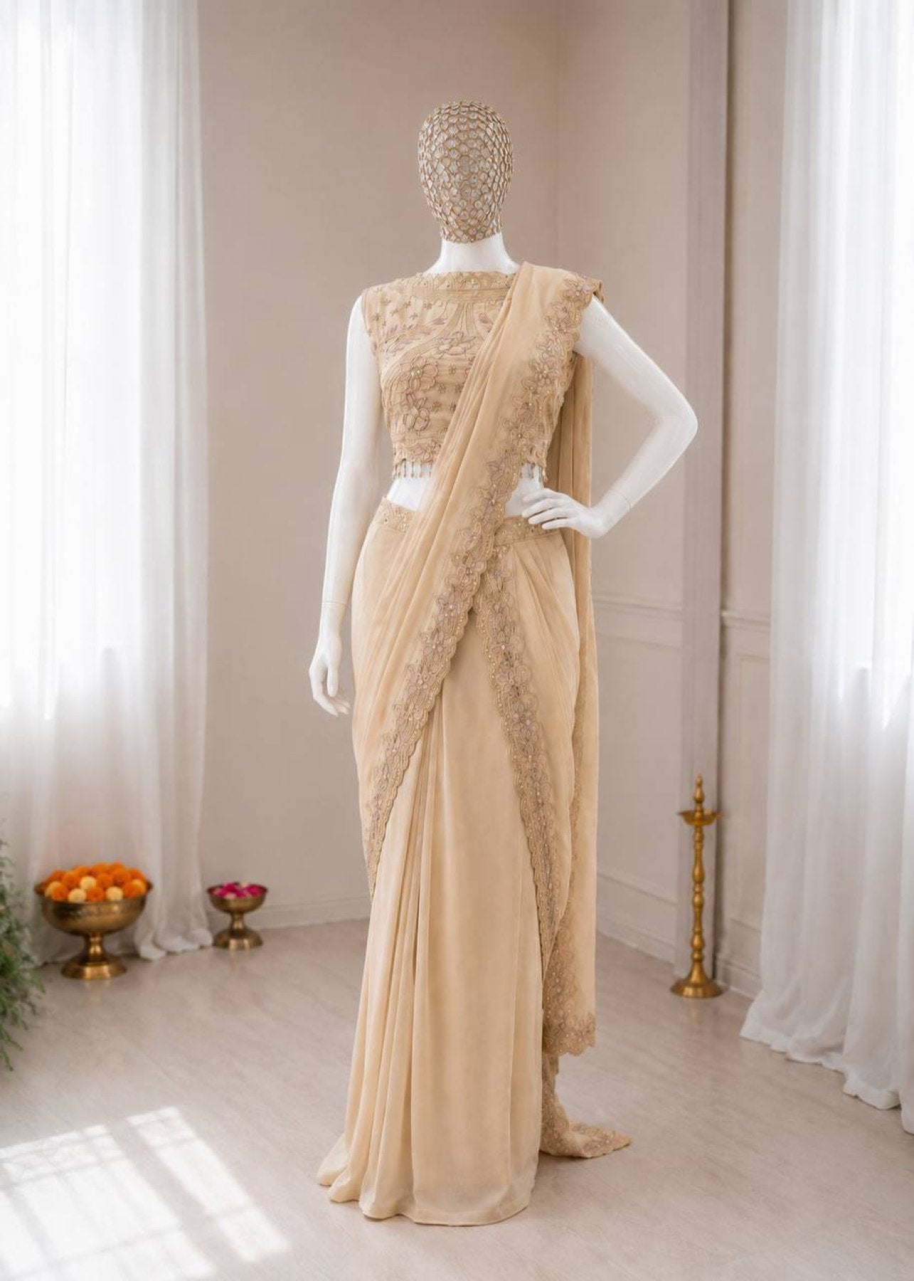Cream Attached Pallu Lehenga Collection styling view