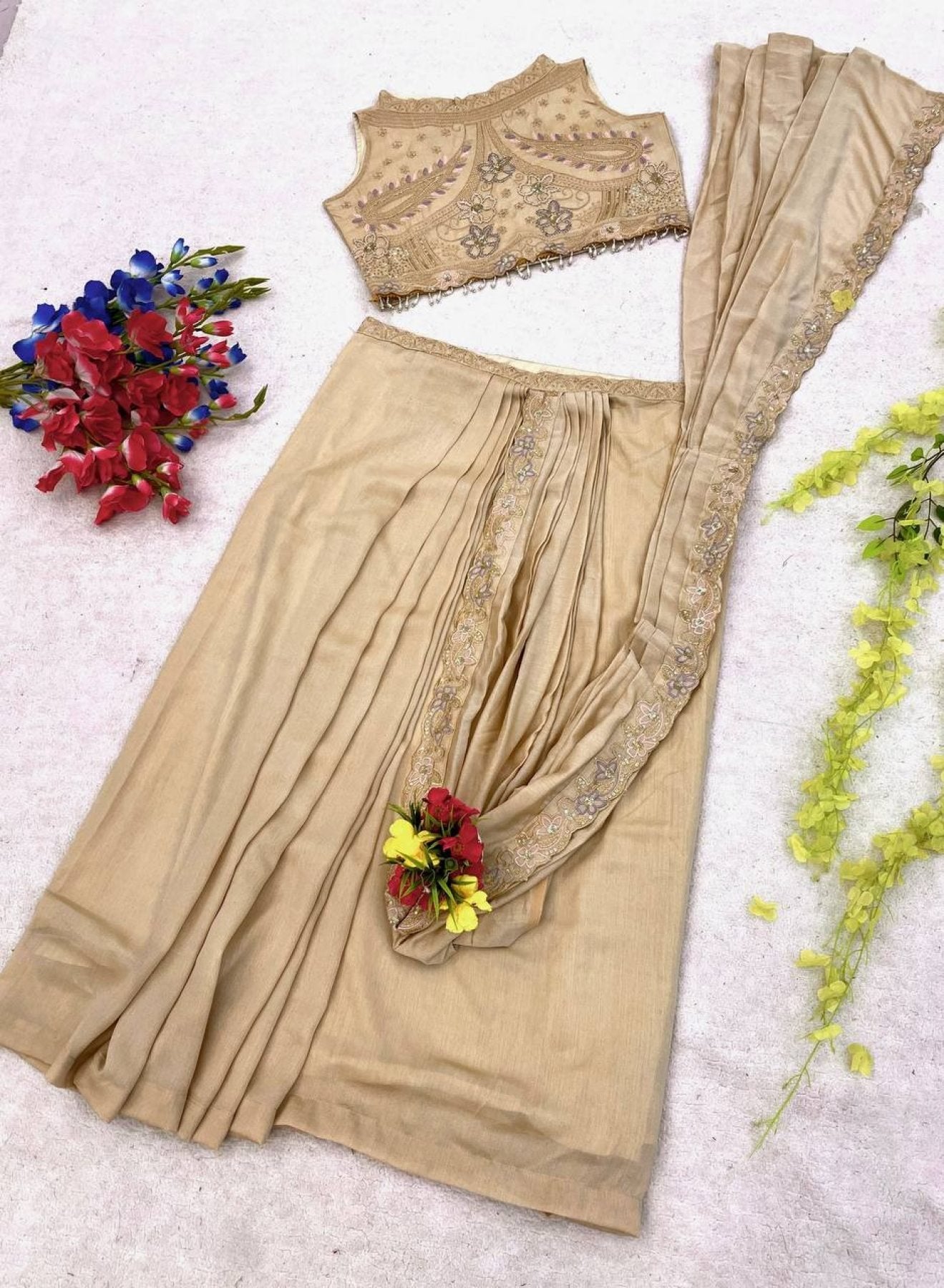 Cream Attached Pallu Lehenga Collection colour variant view