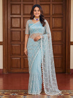 Blue Saree for women - full front view | Snyvia