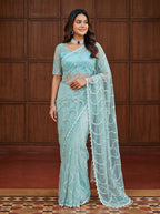 Blue Saree - drape and pallu detail