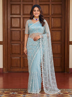 Blue Saree - side drape view