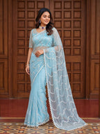 Blue Saree - blouse and border close-up
