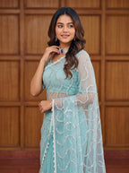 Blue Saree - fabric texture close-up