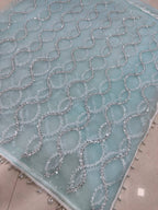 Blue Saree - Beads pallu design detail