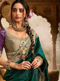Green Banarasi Saree for women - full front view | Snyvia
