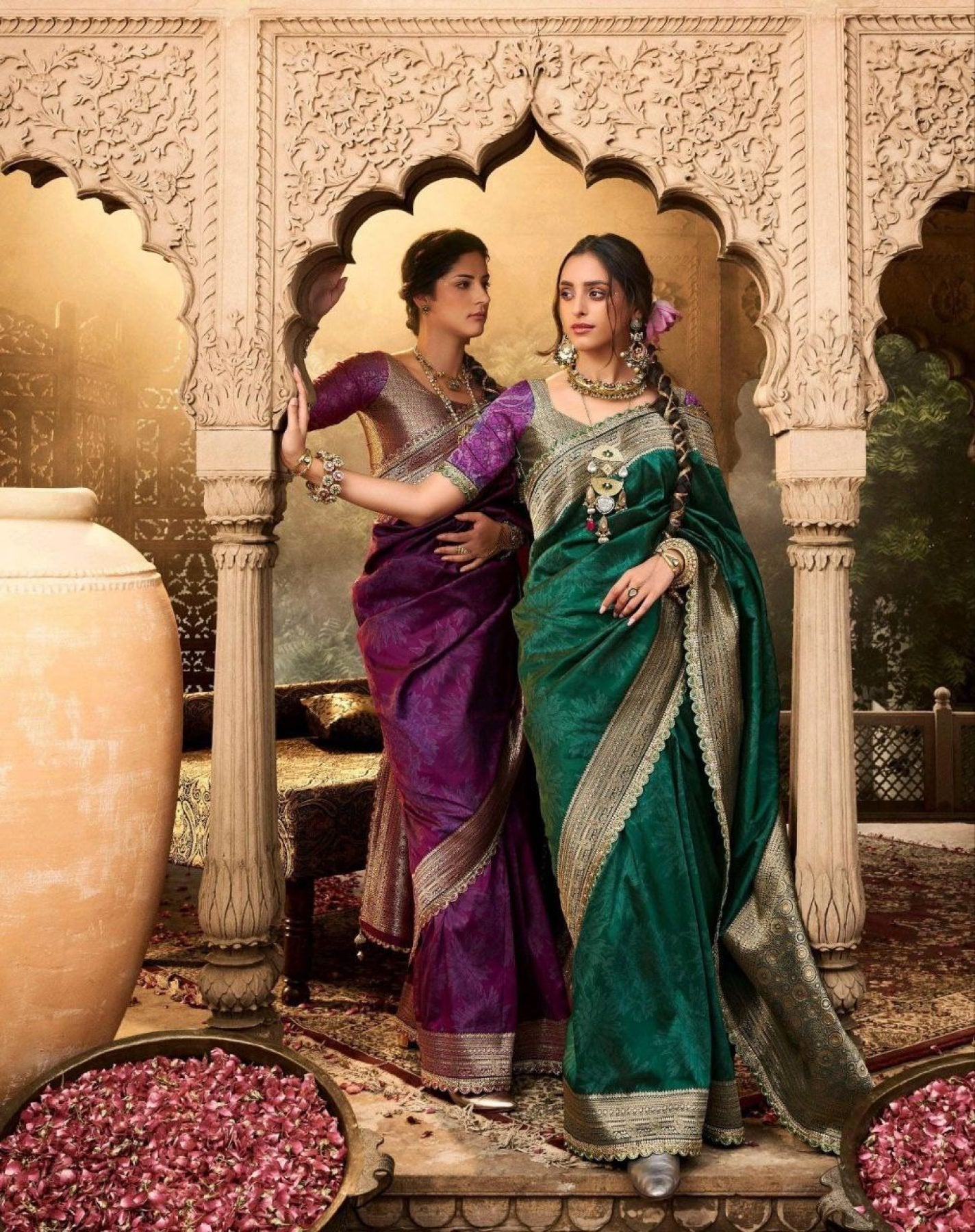 Green Banarasi Saree - side drape view