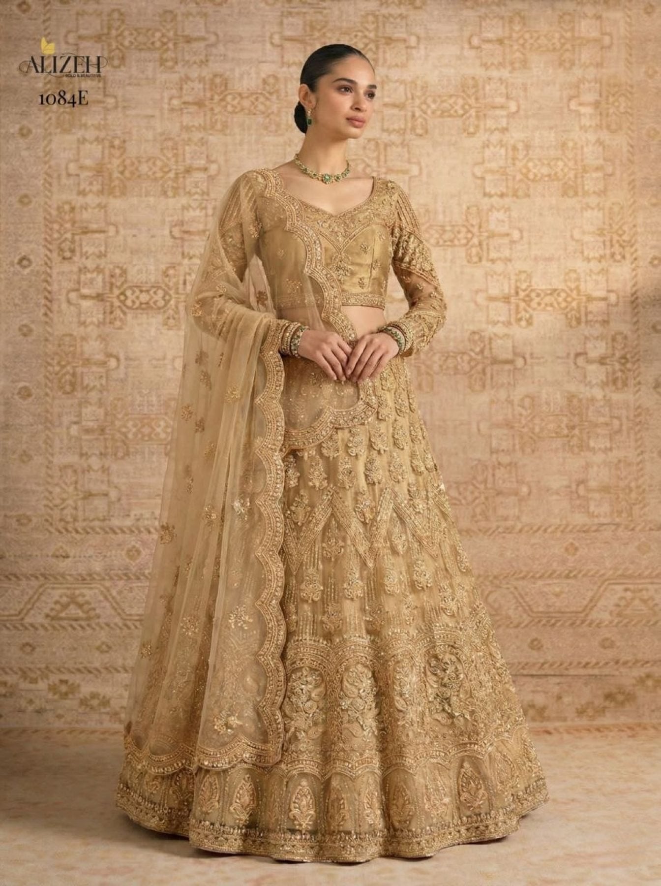 Green Butterfly Net Lehenga Choli with Banglori Silk Inner for Bridal Wear blouse and dupatta detail