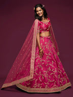Art Silk Lehenga Choli Set with Heavy Zari and Sequins Work fabric texture detail