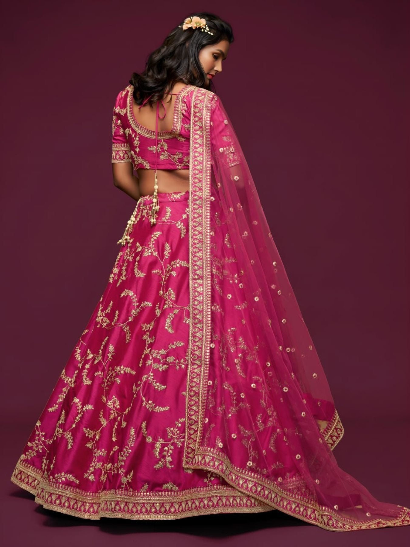 Art Silk Lehenga Choli Set with Heavy Zari and Sequins Work front view