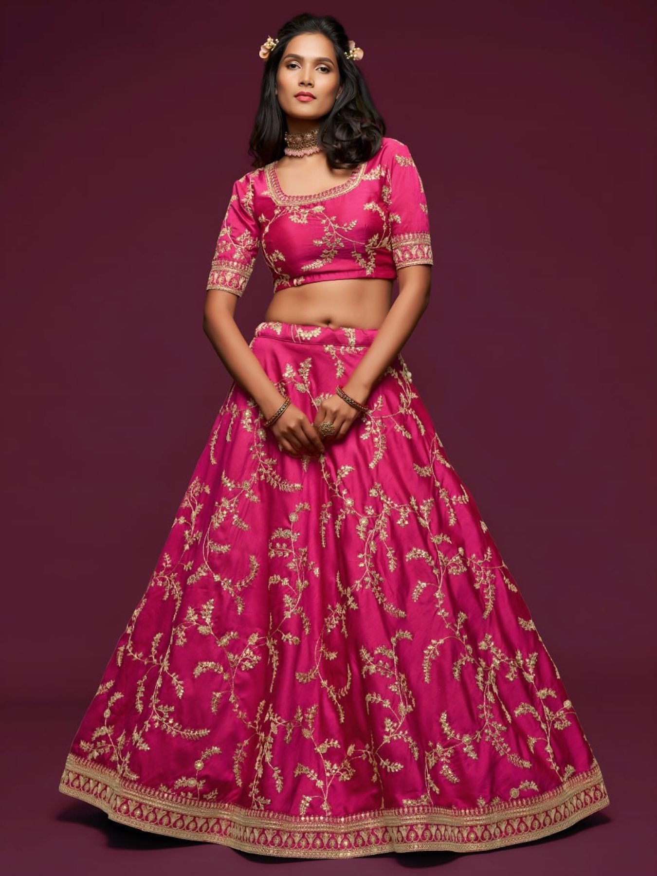 Art Silk Lehenga Choli Set with Heavy Zari and Sequins Work full drape view