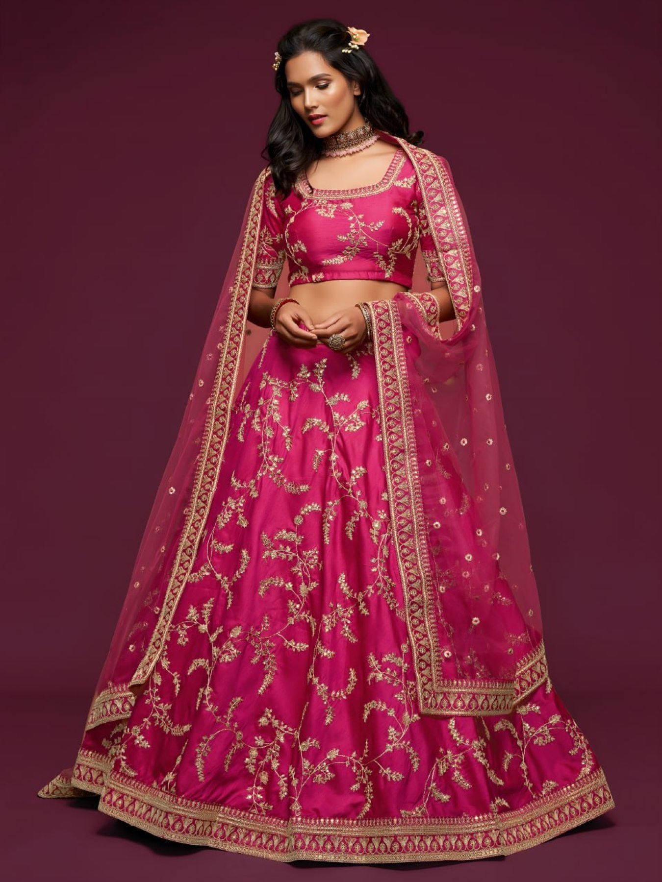 Art Silk Lehenga Choli Set with Heavy Zari and Sequins Work blouse and dupatta detail