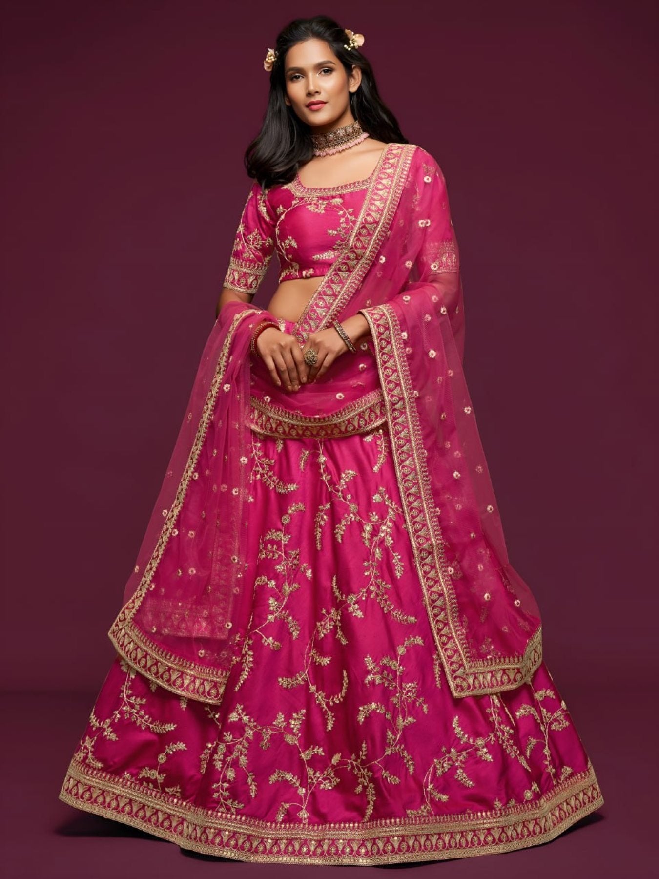Art Silk Lehenga Choli Set with Heavy Zari and Sequins Work embroidery close-up