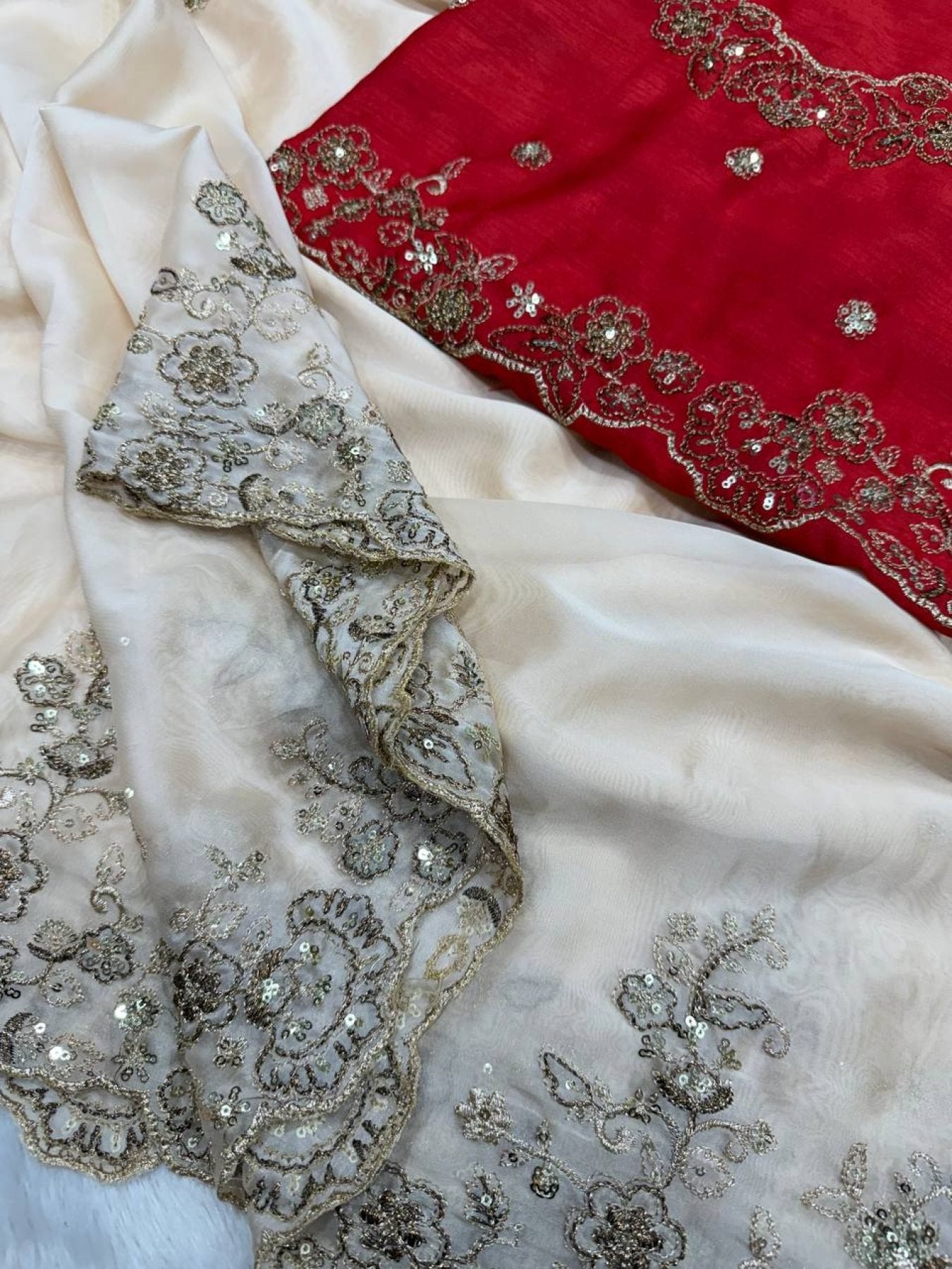 White Silk Saree - full-length drape