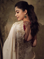 White Silk Saree - drape and pallu detail
