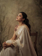 White Silk Saree - side drape view