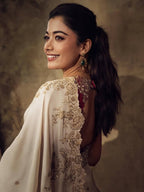 White Silk Saree - Embroidery embroidery work detail
