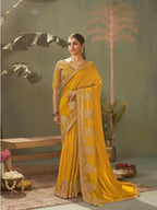 Yellow Silk Saree for women - full front view | Snyvia
