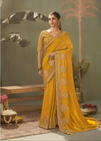 Yellow Silk Saree - side drape view