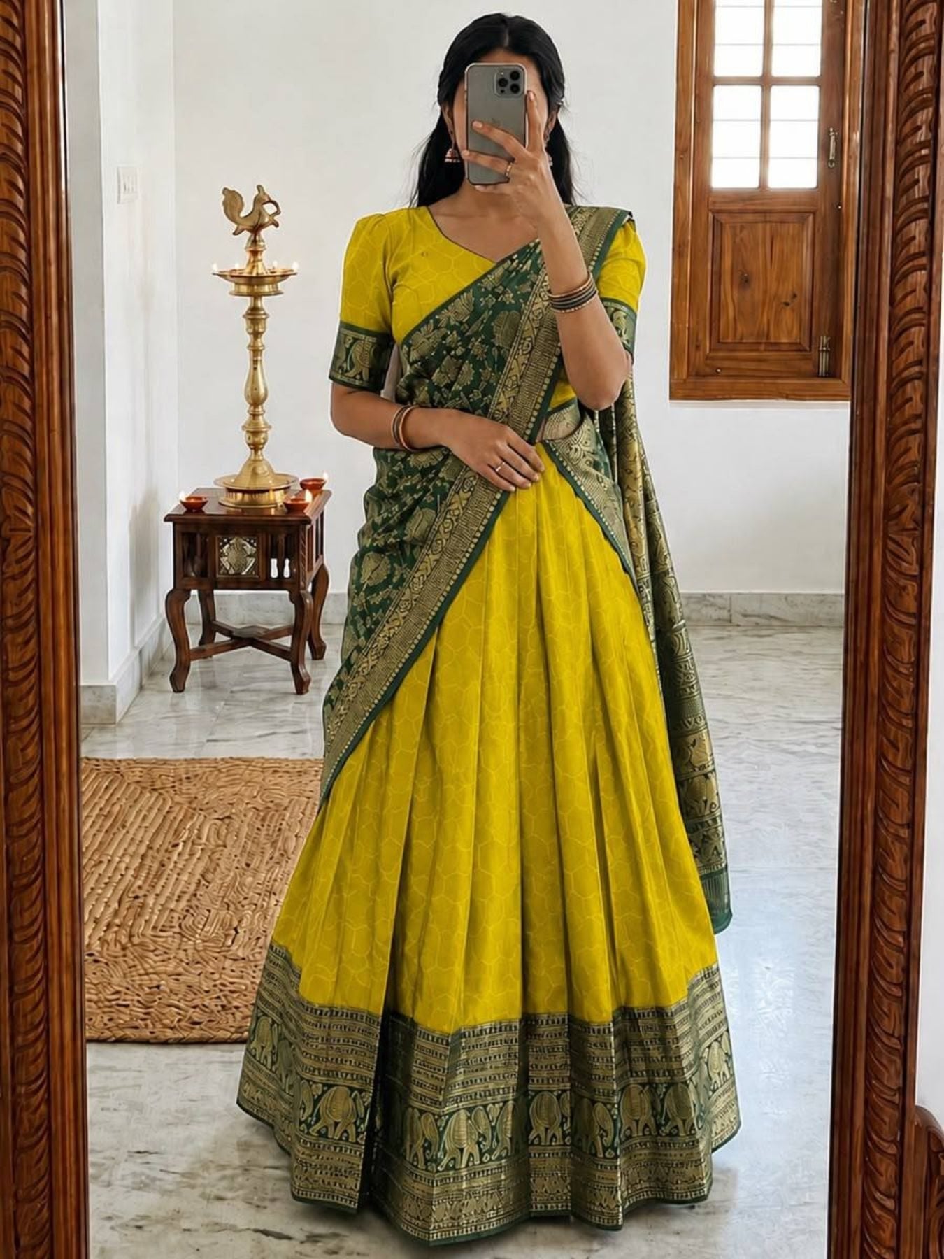 Heavy Lichi Silk Lehenga Choli with Woven Zari Border for Wedding Wear blouse and dupatta detail
