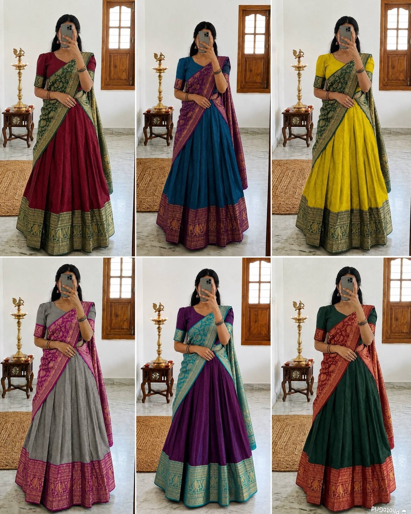Heavy Lichi Silk Lehenga Choli with Woven Zari Border for Wedding Wear embroidery close-up