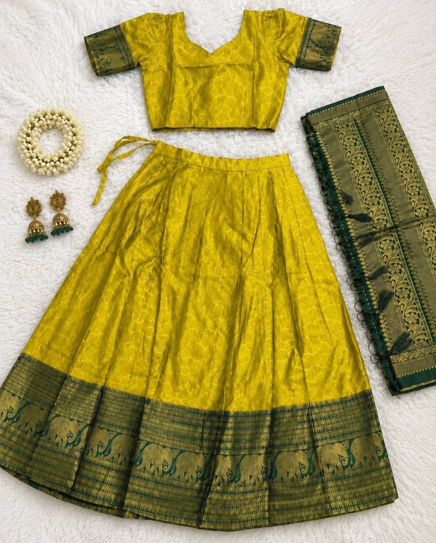 Heavy Lichi Silk Lehenga Choli with Woven Zari Border for Wedding Wear back view