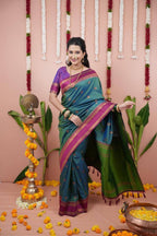 Green Silk Saree - fabric texture close-up