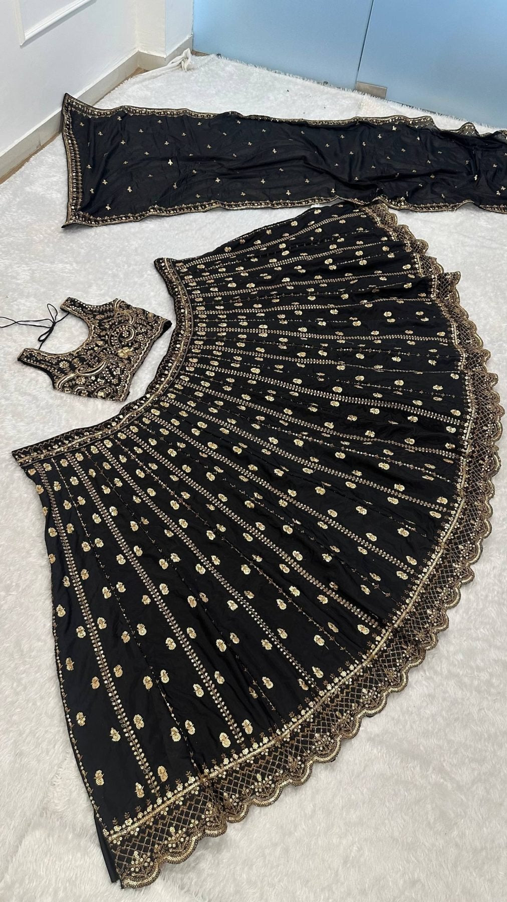 Gold Lehenga with Dupatta full drape view