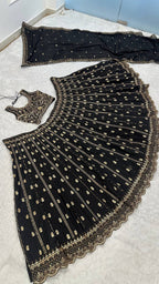 Gold Lehenga with Dupatta embroidery close-up