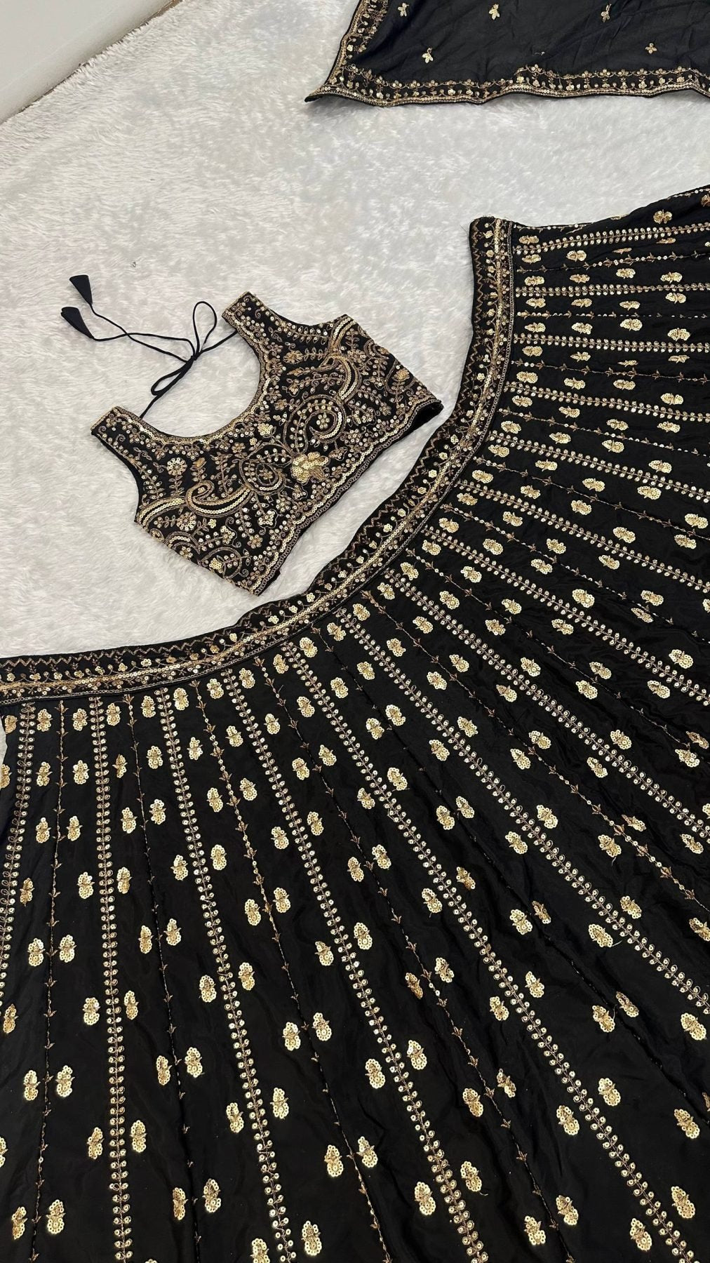 Gold Lehenga with Dupatta fabric texture detail