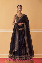 Gold Lehenga with Dupatta blouse and dupatta detail