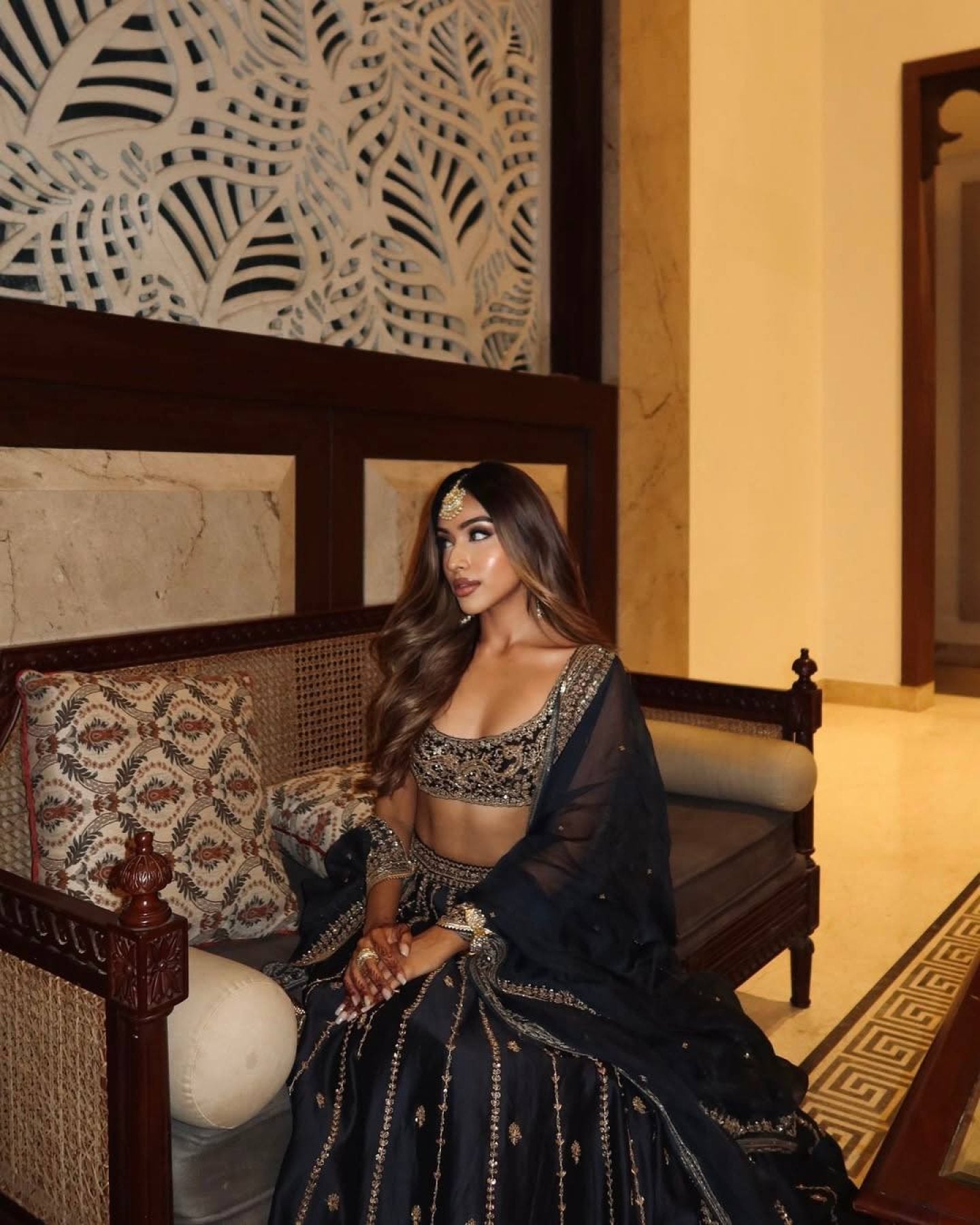 Gold Lehenga with Dupatta embroidery close-up