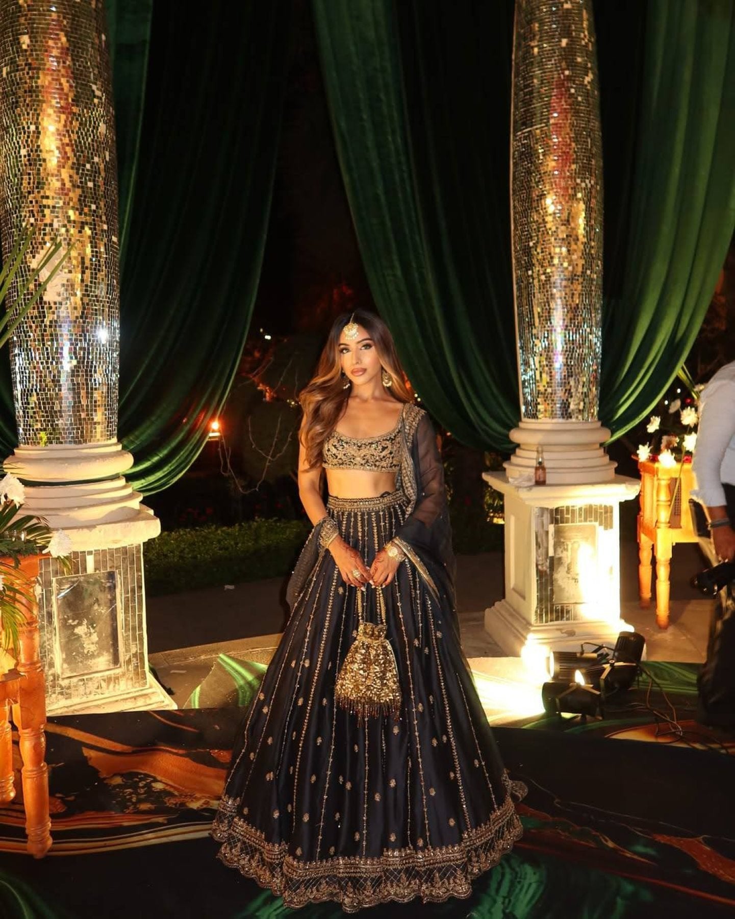Gold Lehenga with Dupatta fabric texture detail