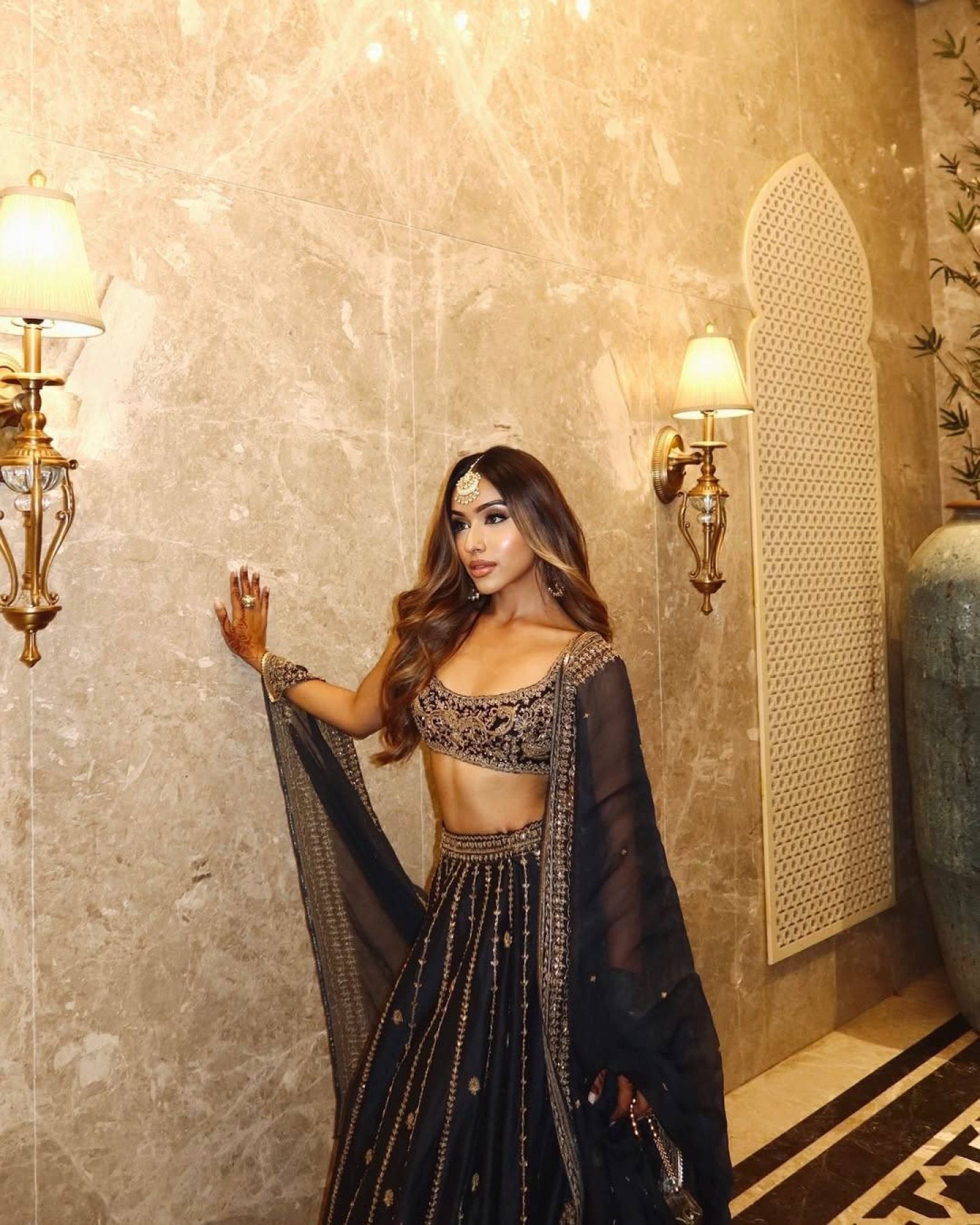 Gold Lehenga with Dupatta styling view