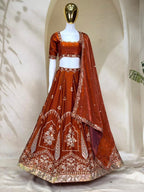 Brown Fandy Silk Lehenga Set with Zari Sequins Work and Dupatta colour variant view