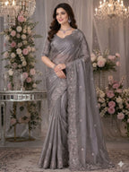 Grey Chiffon Saree for women - full front view | Snyvia