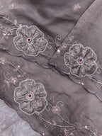 Grey Chiffon Saree - embroidery work detail