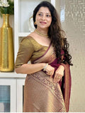 Maroon Banarasi Saree for women - full front view | Snyvia