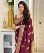 Maroon Banarasi Saree - drape and pallu detail