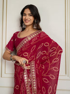 Maroon Georgette Saree for women - full front view | Snyvia