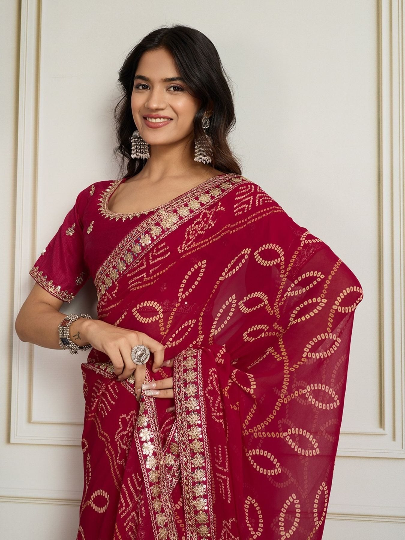 Maroon Georgette Saree for women - full front view | Snyvia