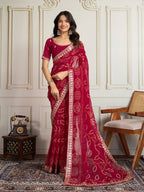 Maroon Georgette Saree - drape and pallu detail