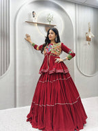 Navratri Gamthi Work Cotton Lehenga Choli with Koti and 9 Meter Flair back view
