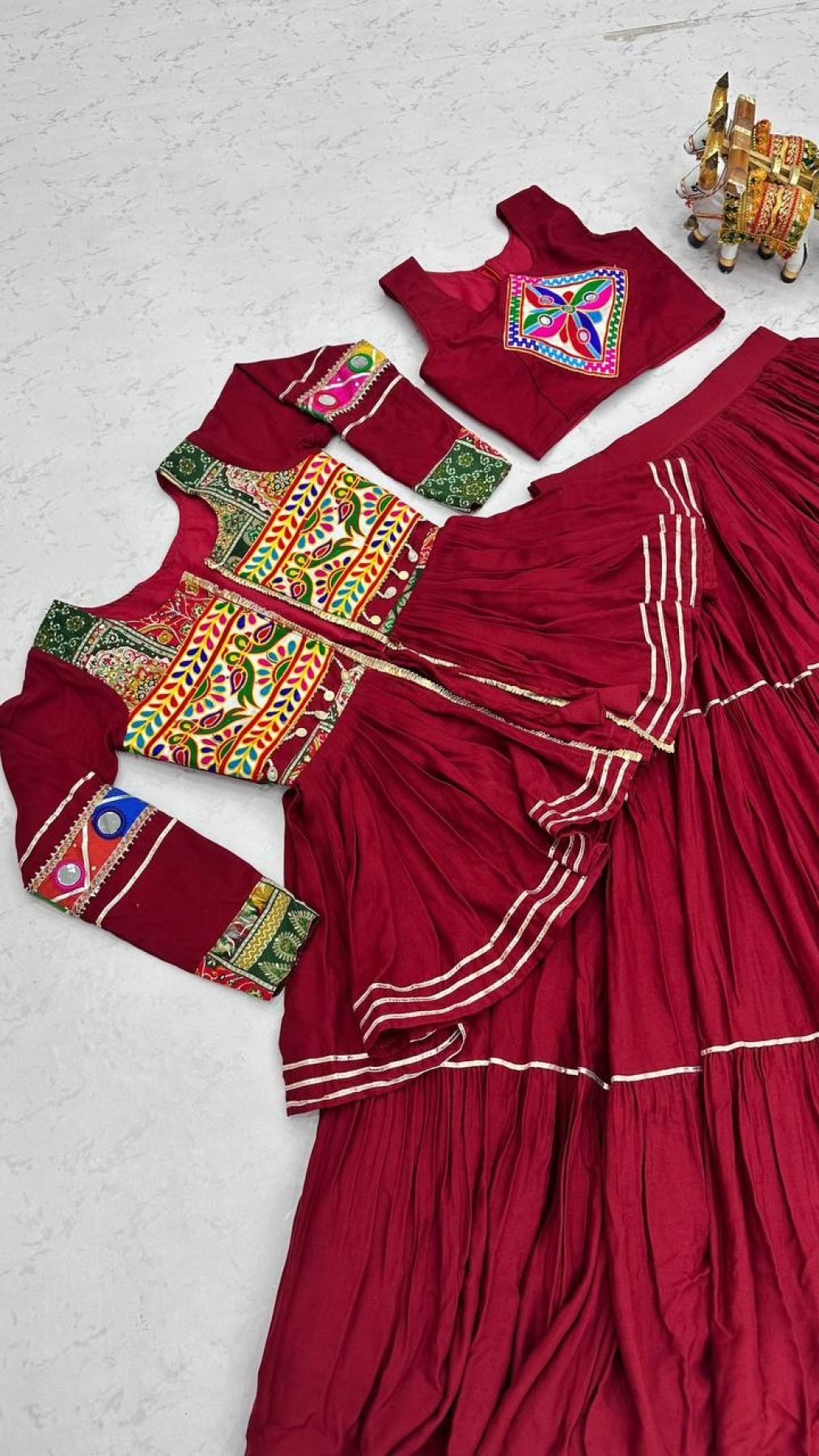 Navratri Gamthi Work Cotton Lehenga Choli with Koti and 9 Meter Flair colour variant view