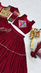Navratri Gamthi Work Cotton Lehenga Choli with Koti and 9 Meter Flair full drape view