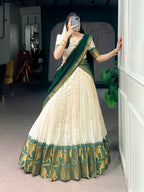 Pink Poly Cotton Lehenga Choli with Traditional Zari Weaving for Festive Wear full drape view