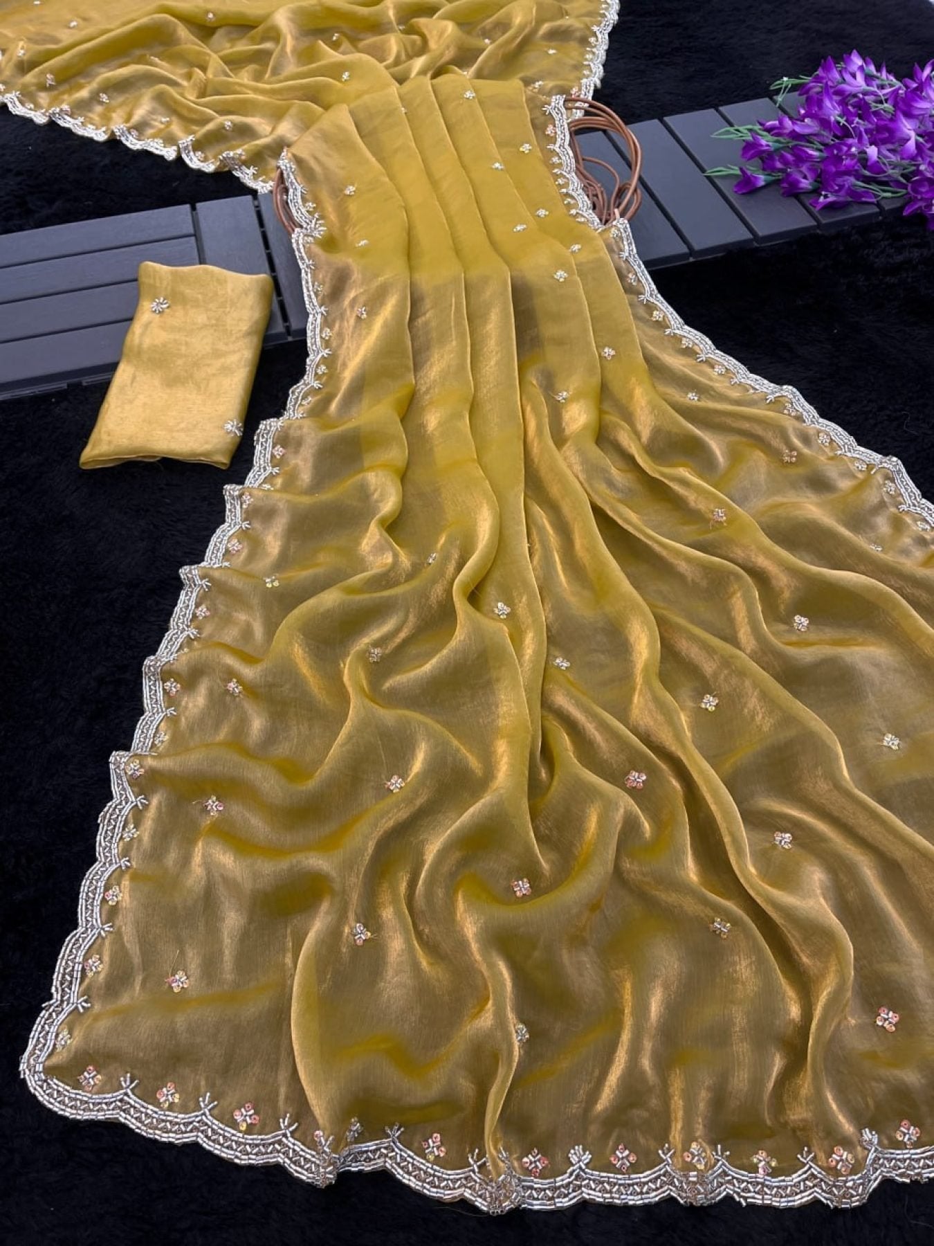 Yellow Saree - side drape view