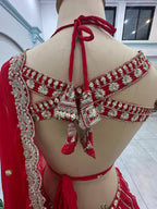 Red Bridal Faux Georgette Lehenga with Sequins Zari Work For Wedding Wear full drape view