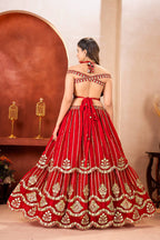 Red Bridal Faux Georgette Lehenga with Sequins Zari Work For Wedding Wear fabric texture detail